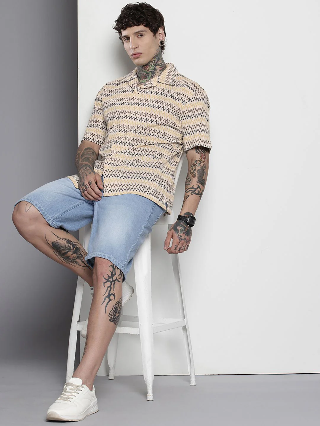 The Indian Garage Co Men Relaxed Fit Textured Lace Crochet Resort Wear Shirt - Image 4