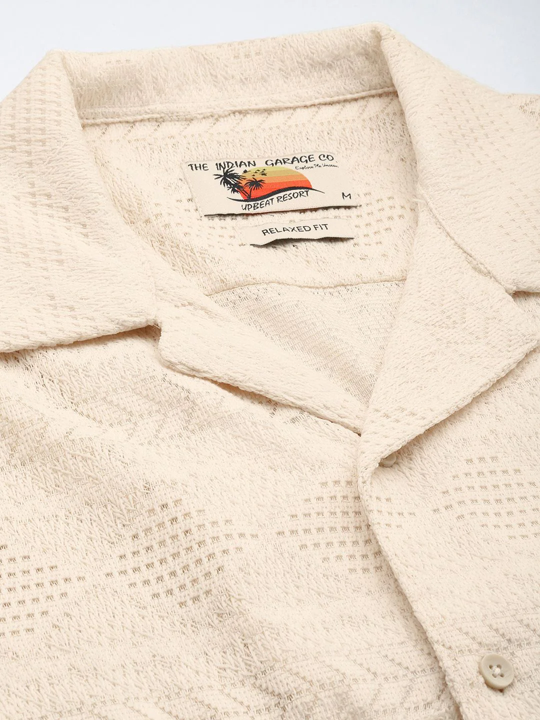 The Indian Garage Co Men Relaxed Fit Textured Resort Wear Jacquard Shirt - Image 2