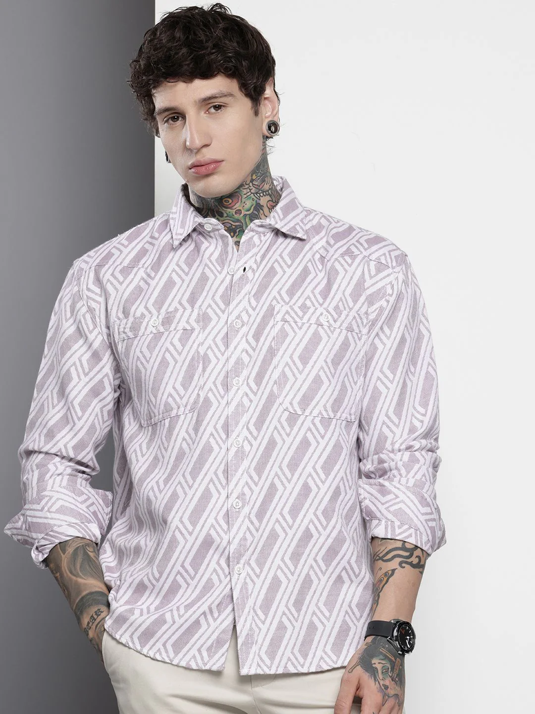 The Indian Garage Co Men Relaxed Fit Textured Resort Wear Jacquard Shirt - Image 5
