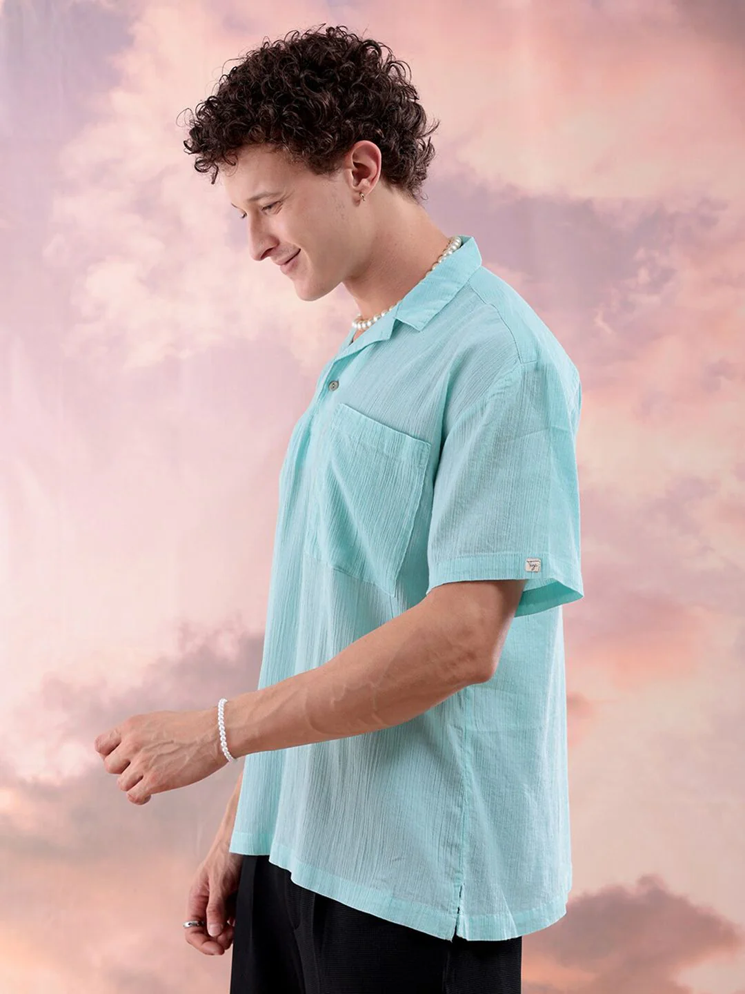 The Indian Garage Co Men Relaxed Fit Textured Resortwear Kurta Shirt - Image 3