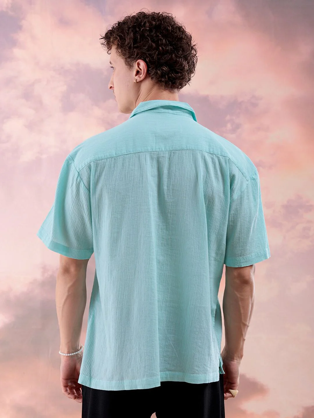 The Indian Garage Co Men Relaxed Fit Textured Resortwear Kurta Shirt - Image 5