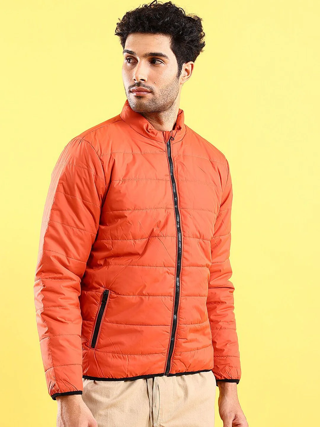 The Indian Garage Co Men Rust Colourblocked Crop Outdoor Padded Jacket - Image 3