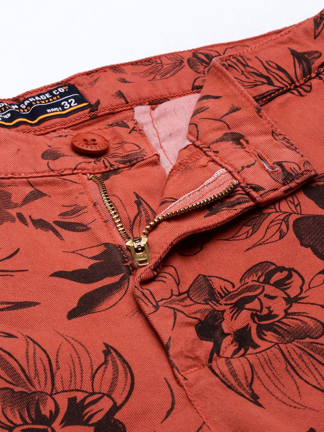 The Indian Garage Co Men Rust Floral Printed Slim Fit Regular Shorts - Image 4