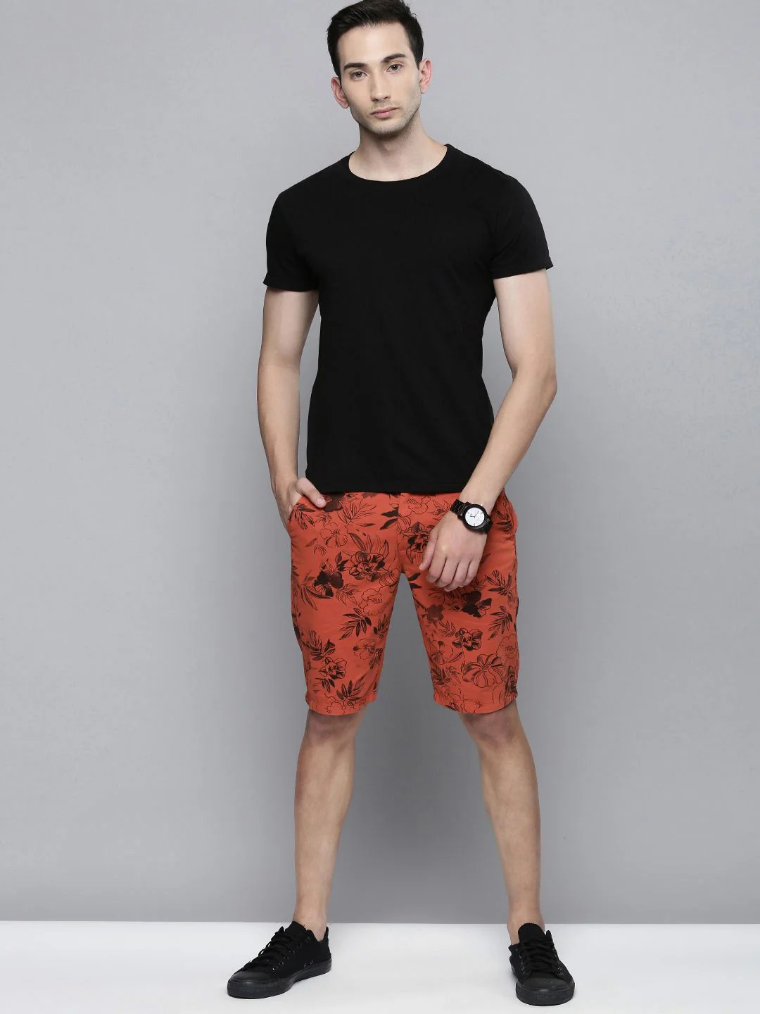 The Indian Garage Co Men Rust Floral Printed Slim Fit Regular Shorts - Image 5