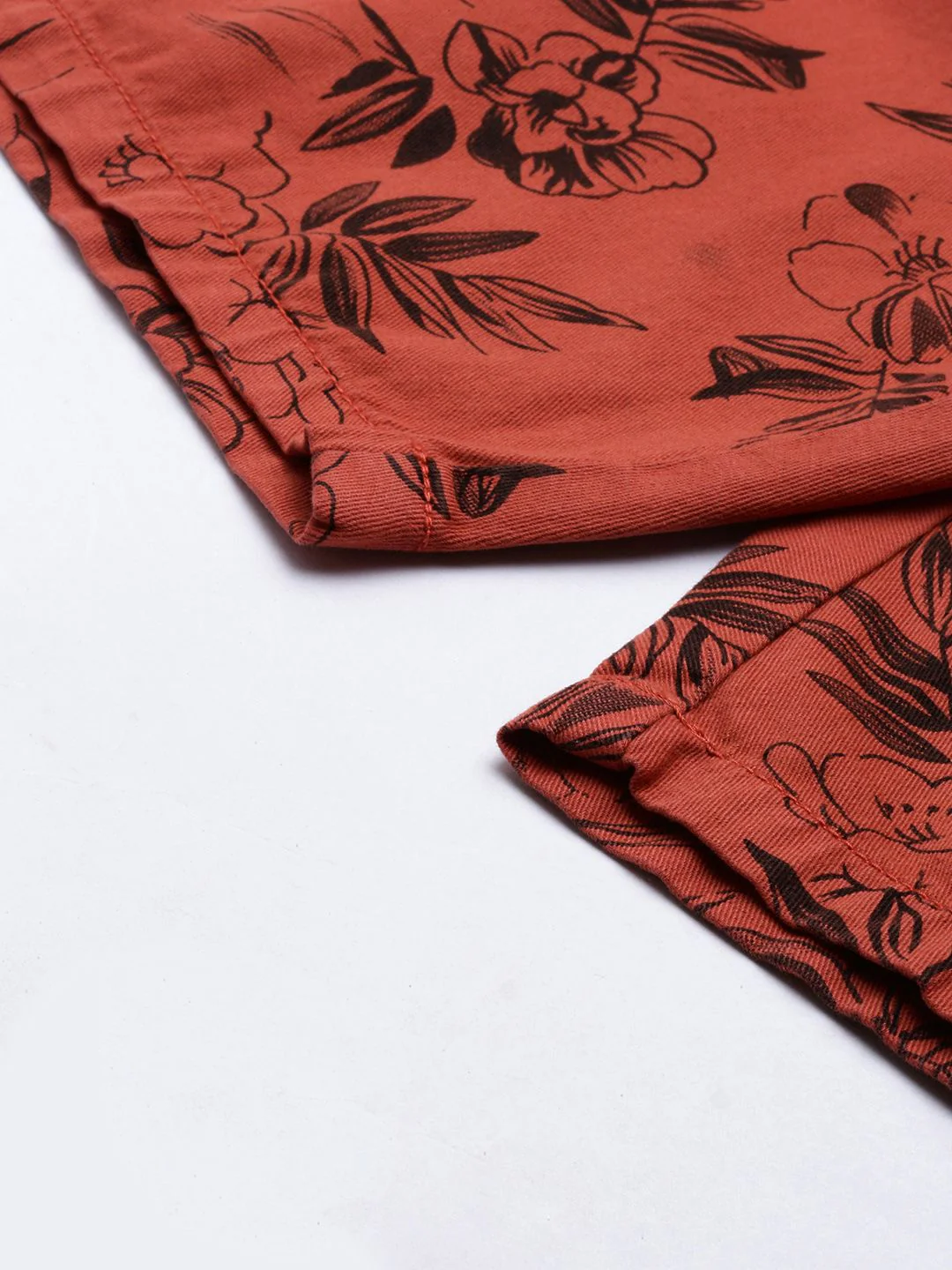 The Indian Garage Co Men Rust Floral Printed Slim Fit Regular Shorts - Image 7