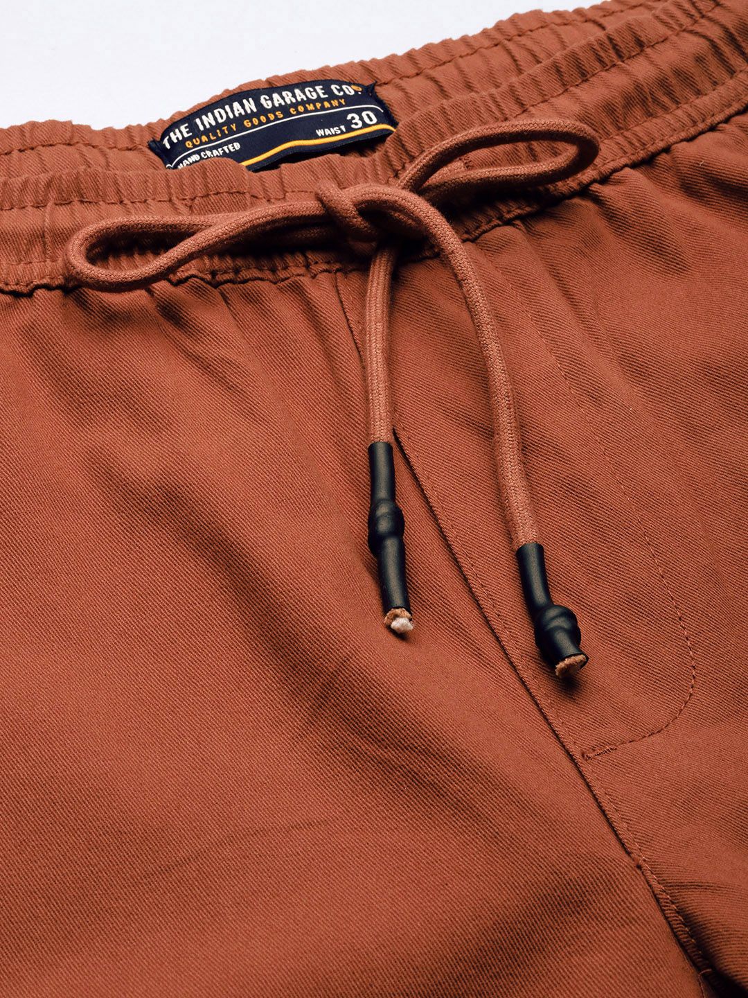 The Indian Garage Co Men Rust Orange Colourblocked Slim Fit Pleated Joggers Trousers - Image 4