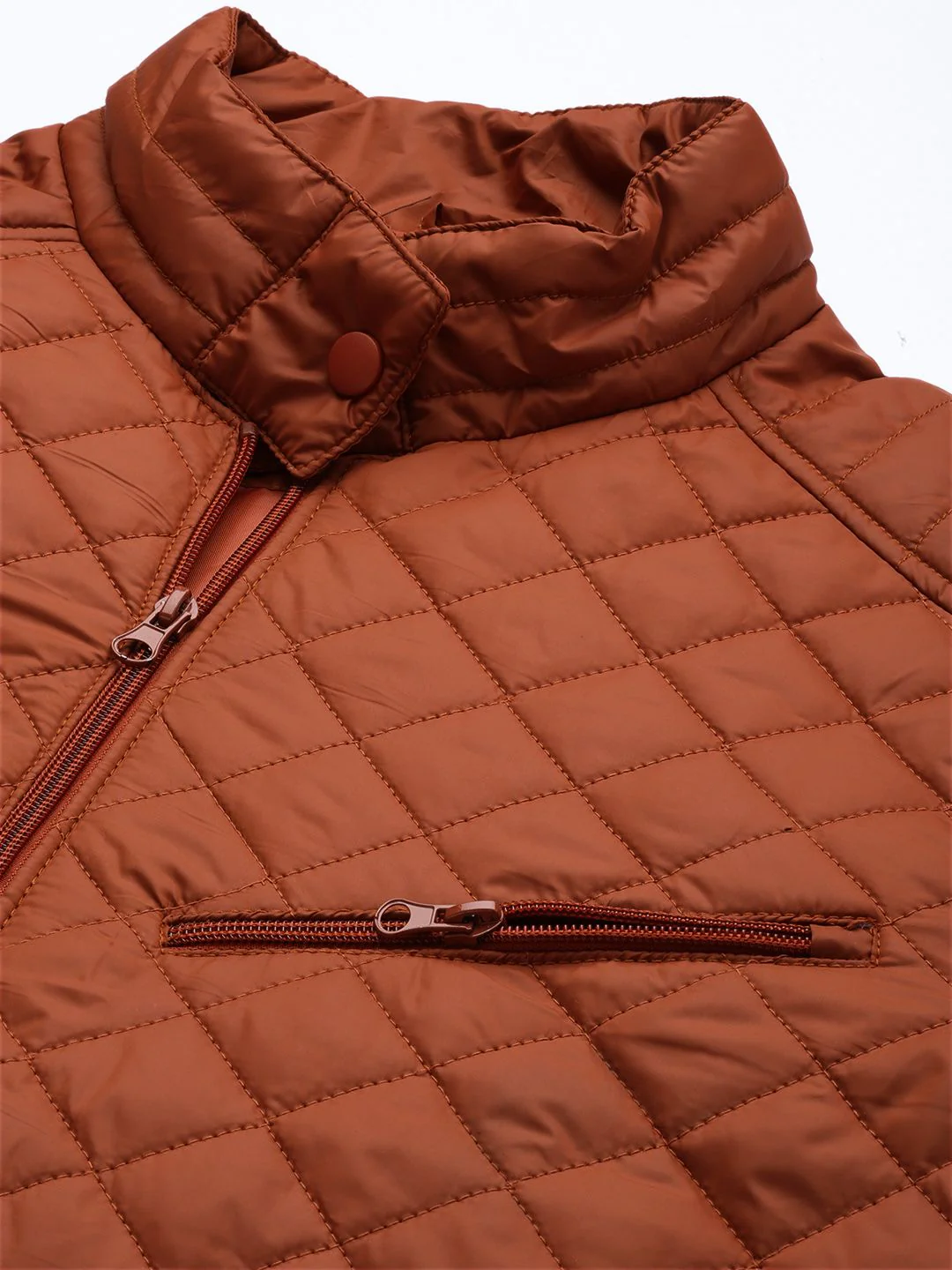 The Indian Garage Co Men Rust Orange Quilted Jacket - Image 2