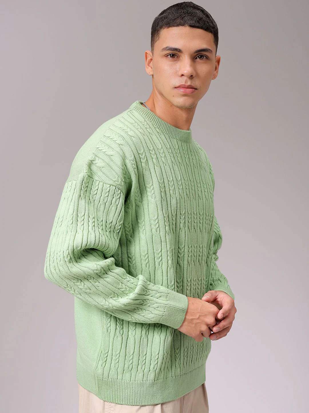 The Indian Garage Co Men Self Design Cable Knit Pullover - Image 5