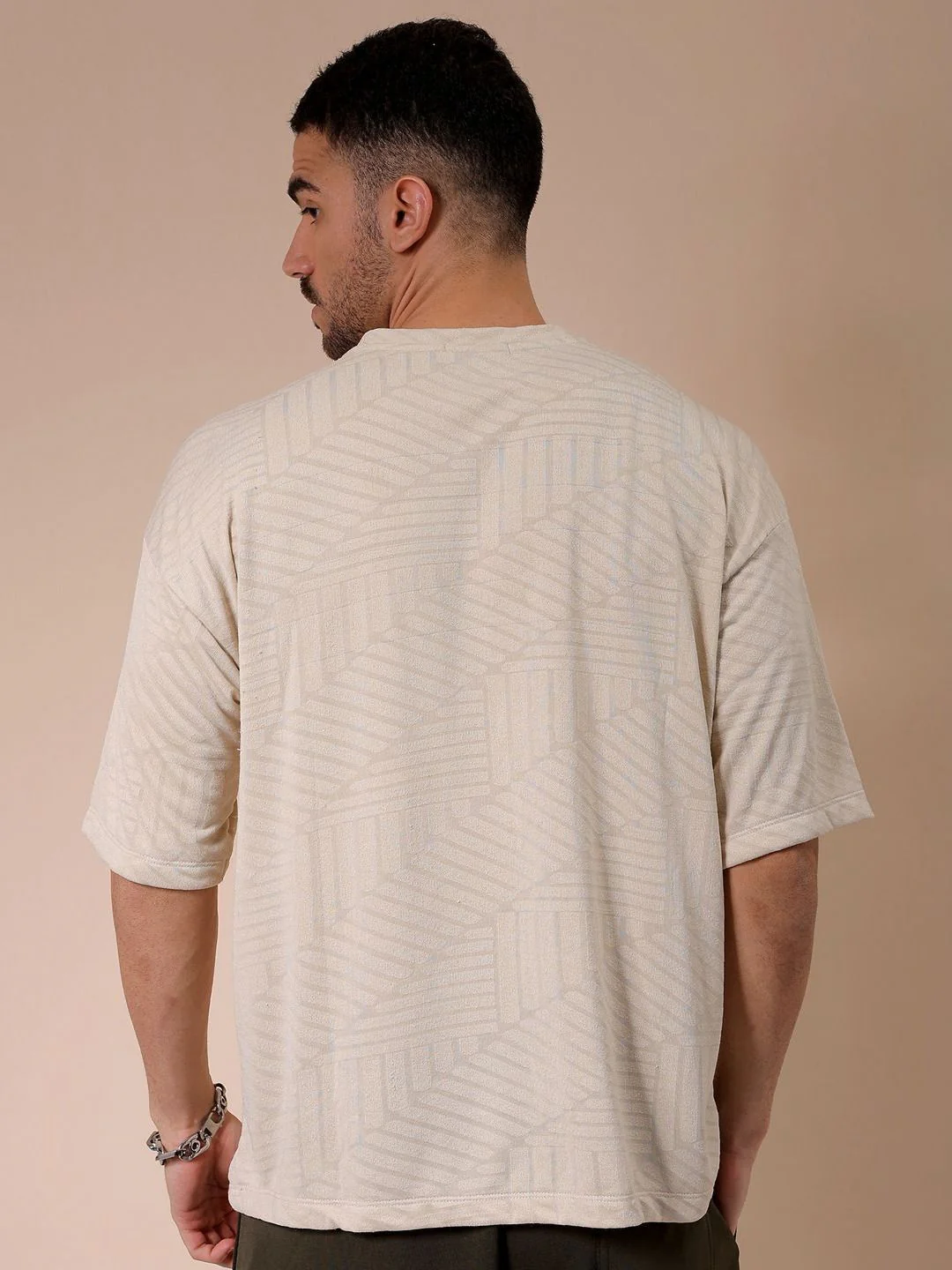 The Indian Garage Co Men Self Design Round Neck Oversized T-shirt - Image 4