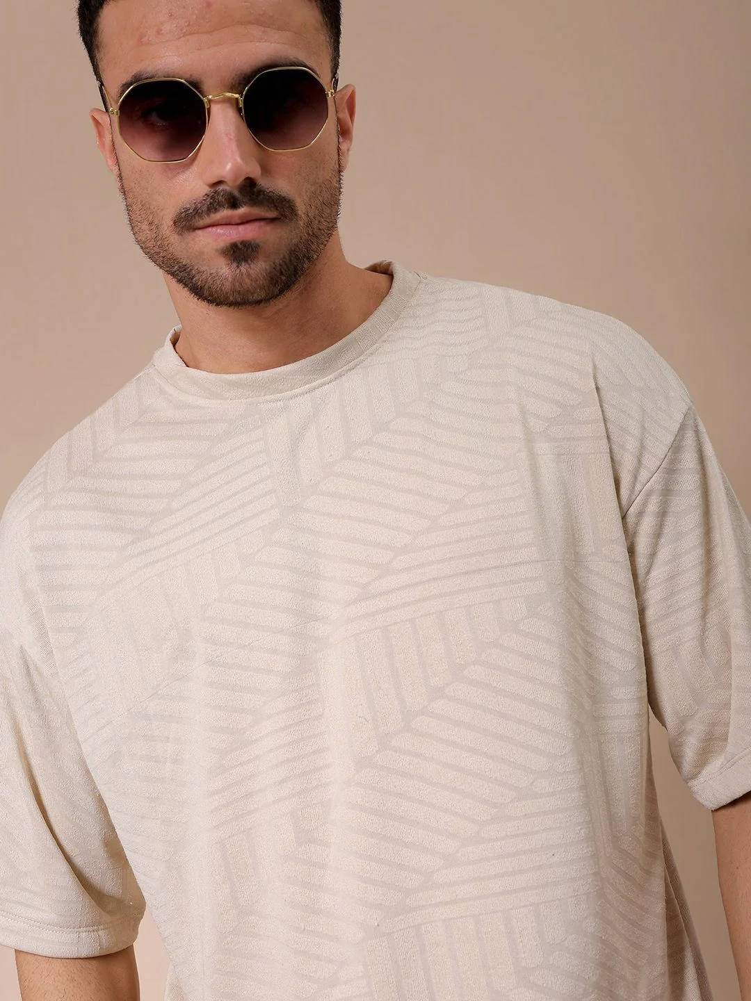 The Indian Garage Co Men Self Design Round Neck Oversized T-shirt - Image 7