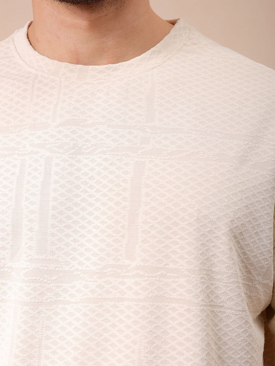 The Indian Garage Co Men Self Design Round Neck Oversized T-shirt - Image 2