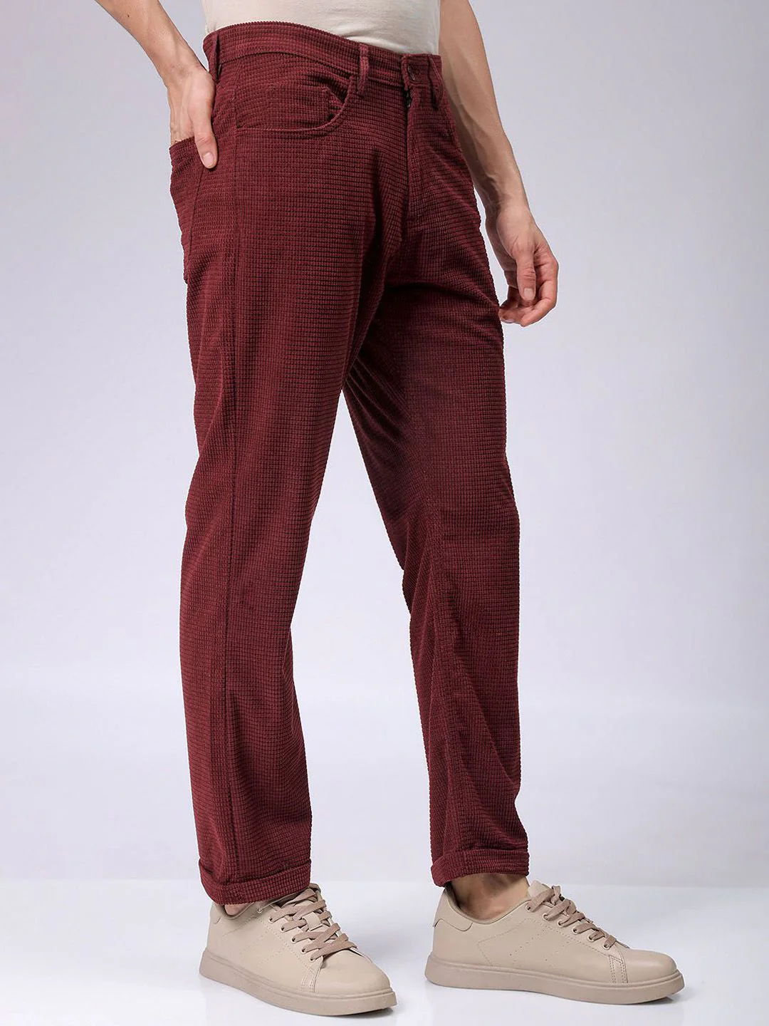 The Indian Garage Co Men Self Design Straight Fit Chinos Trousers - Image 2