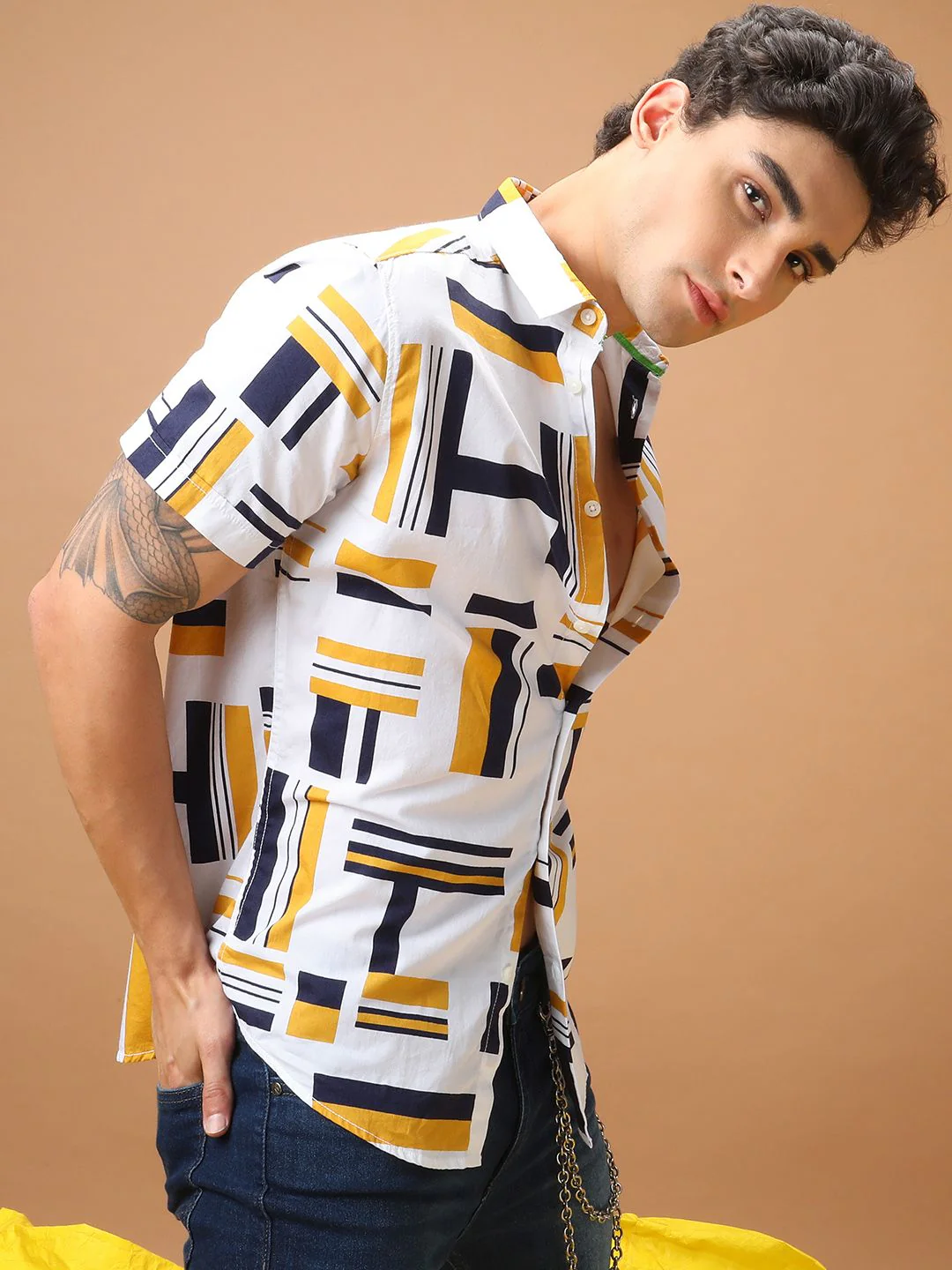 The Indian Garage Co Men Slim Fit Abstract Printed Resortwear Shirt - Image 3