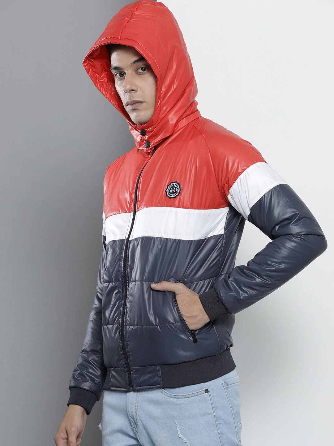 The Indian Garage Co Men Slim Fit Biker Jacket with Detachable Hood - Image 3