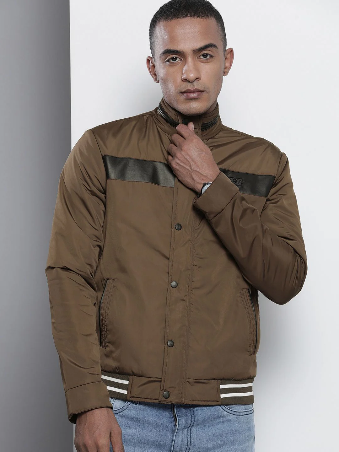 The Indian Garage Co Men Slim Fit Bomber Jacket with Insert Pockets - Image 3