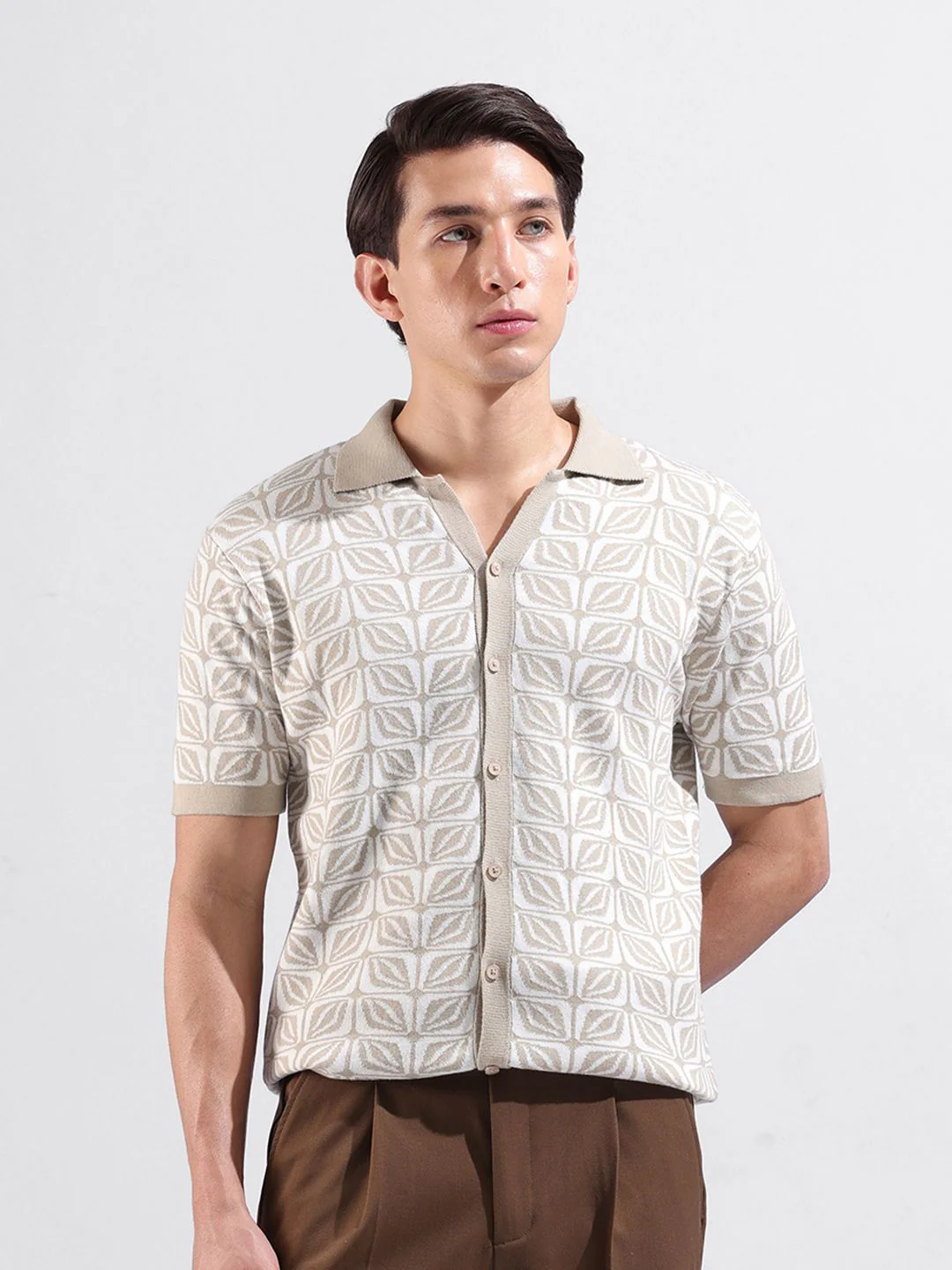 The Indian Garage Co Men Slim Fit Geometric Casual Flat Knit Shirt - Image 2