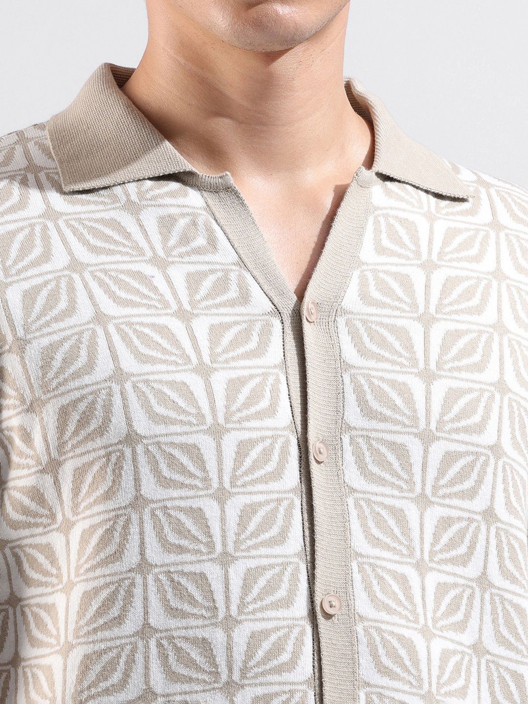 The Indian Garage Co Men Slim Fit Geometric Casual Flat Knit Shirt - Image 3