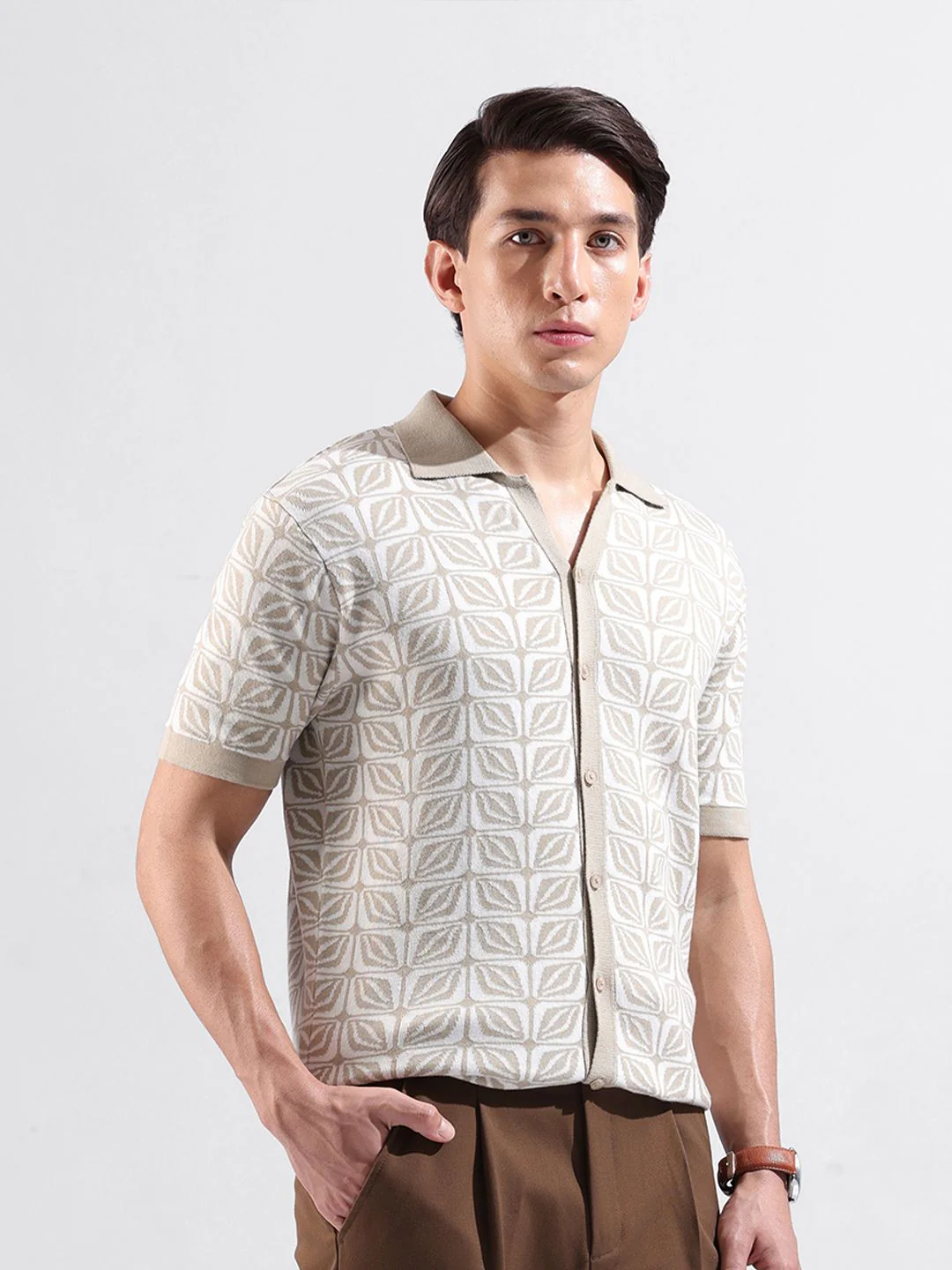 The Indian Garage Co Men Slim Fit Geometric Casual Flat Knit Shirt - Image 5