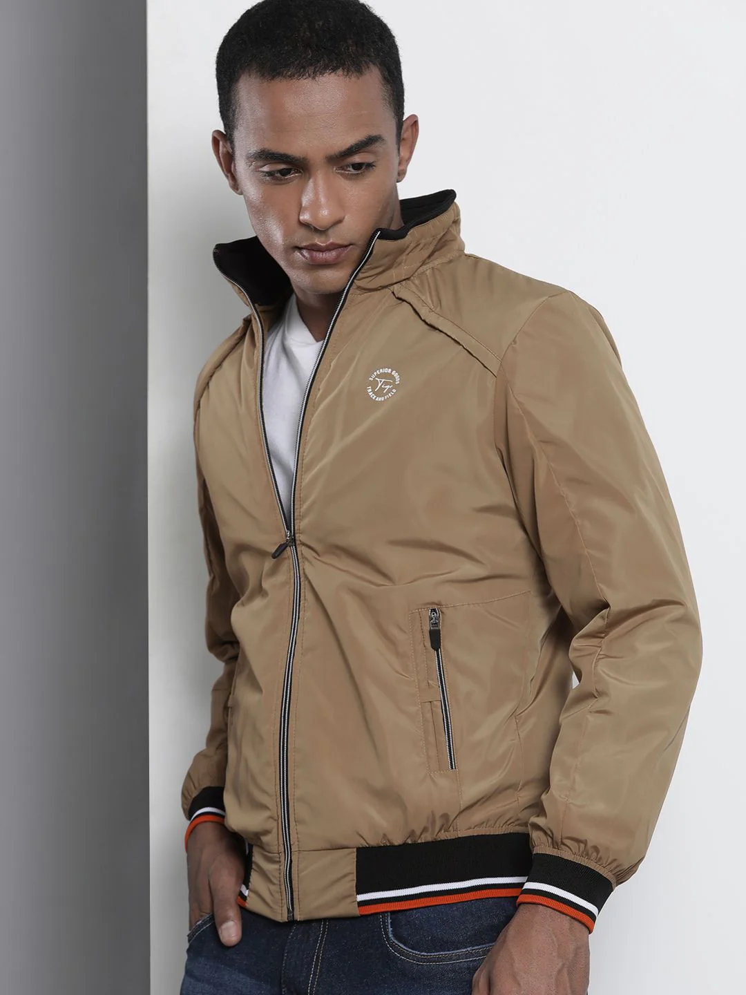 The Indian Garage Co Men Slim Fit High-Neck Zip-Front Bomber Jacket - Image 3