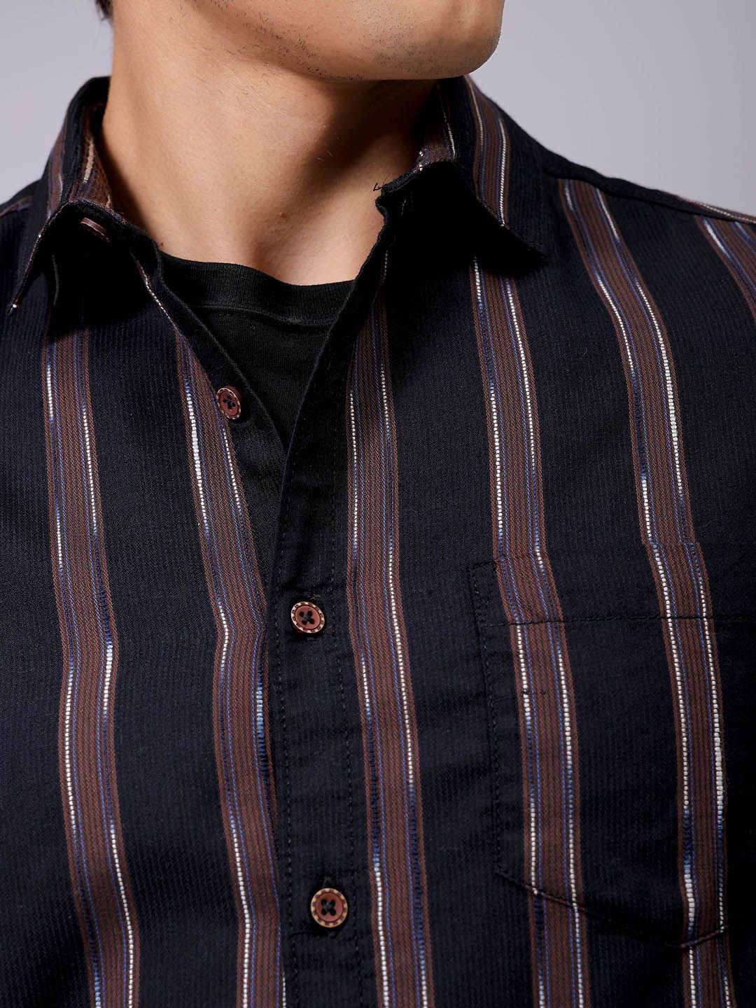 The Indian Garage Co Men Slim Fit Multi Stripes Opaque Striped Casual Shirt - Image 7
