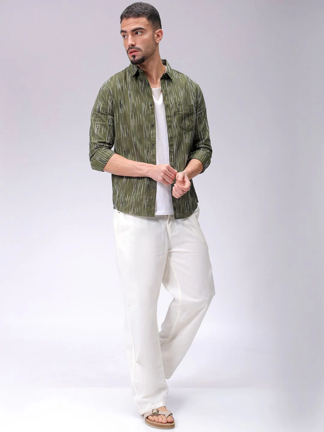 The Indian Garage Co Men Slim Fit Multi Stripes Opaque Striped Casual Shirt - Image 6