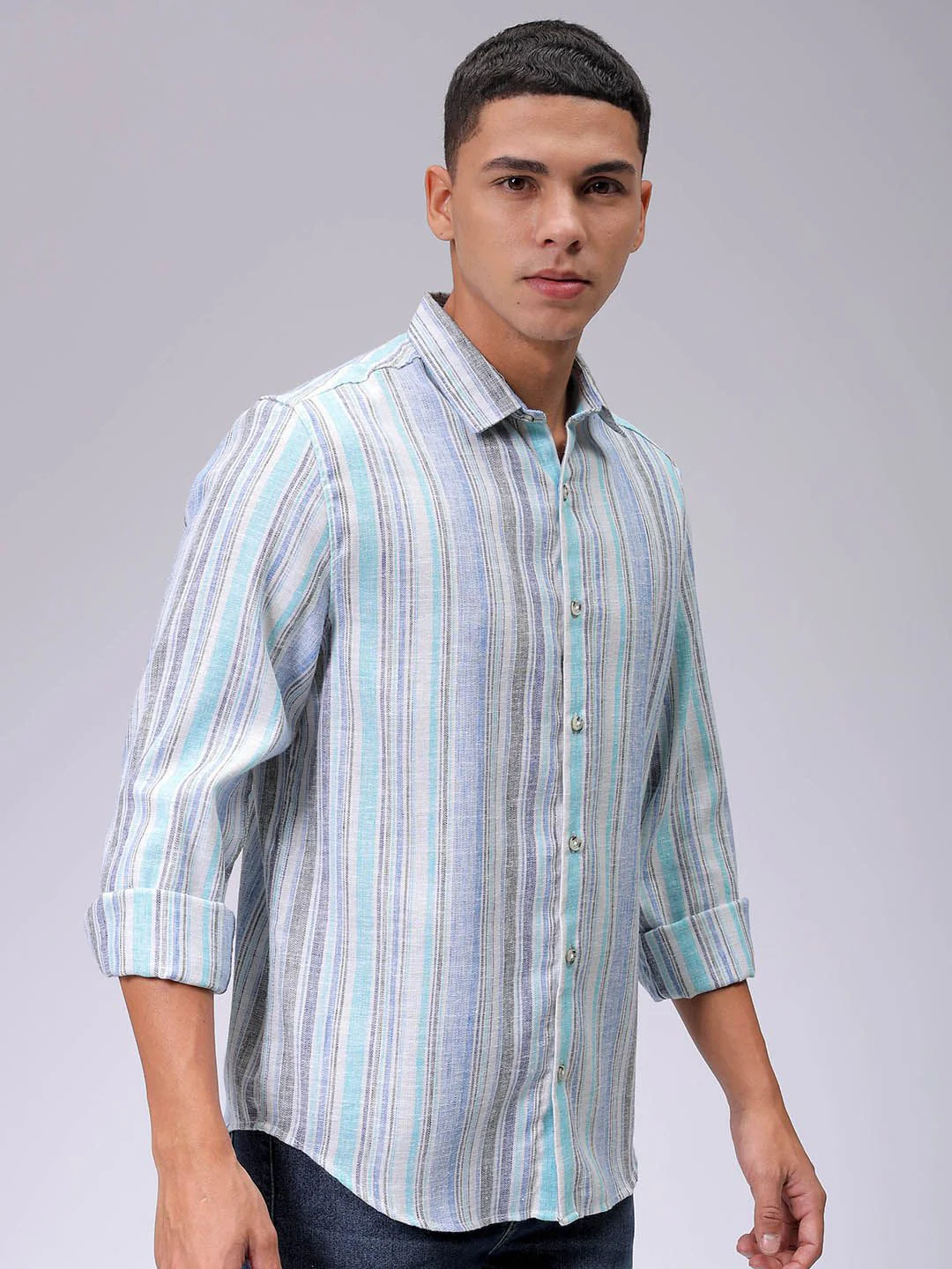 The Indian Garage Co Men Slim Fit Multi Stripes Opaque Striped Casual Shirt - Image 2
