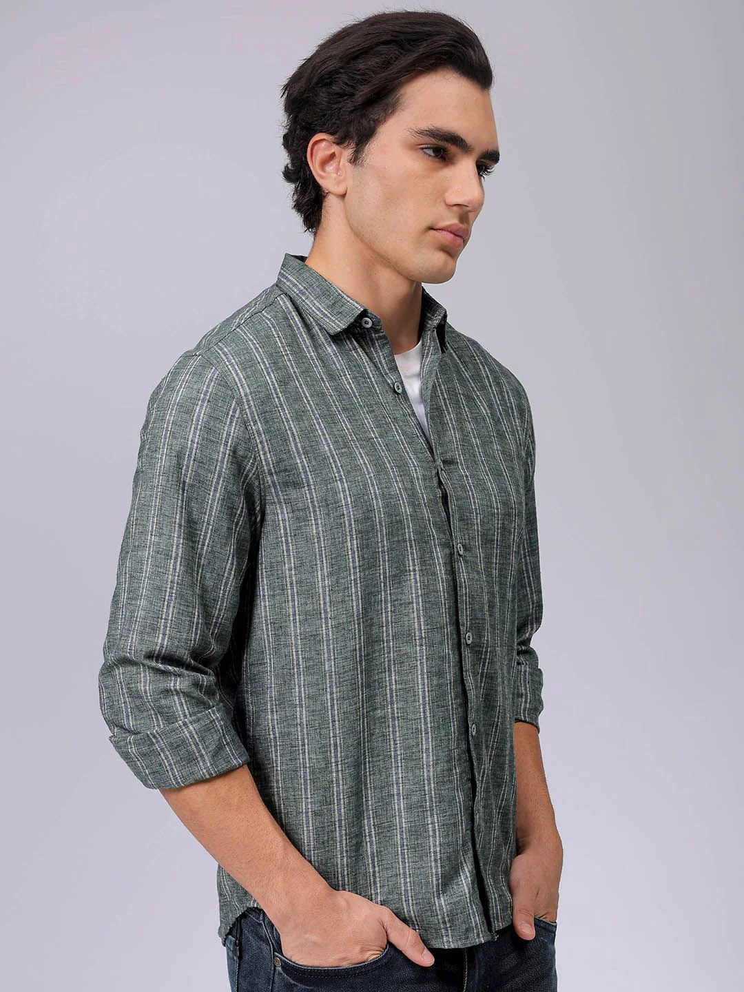 The Indian Garage Co Men Slim Fit Multi Stripes Opaque Striped Casual Shirt - Image 5