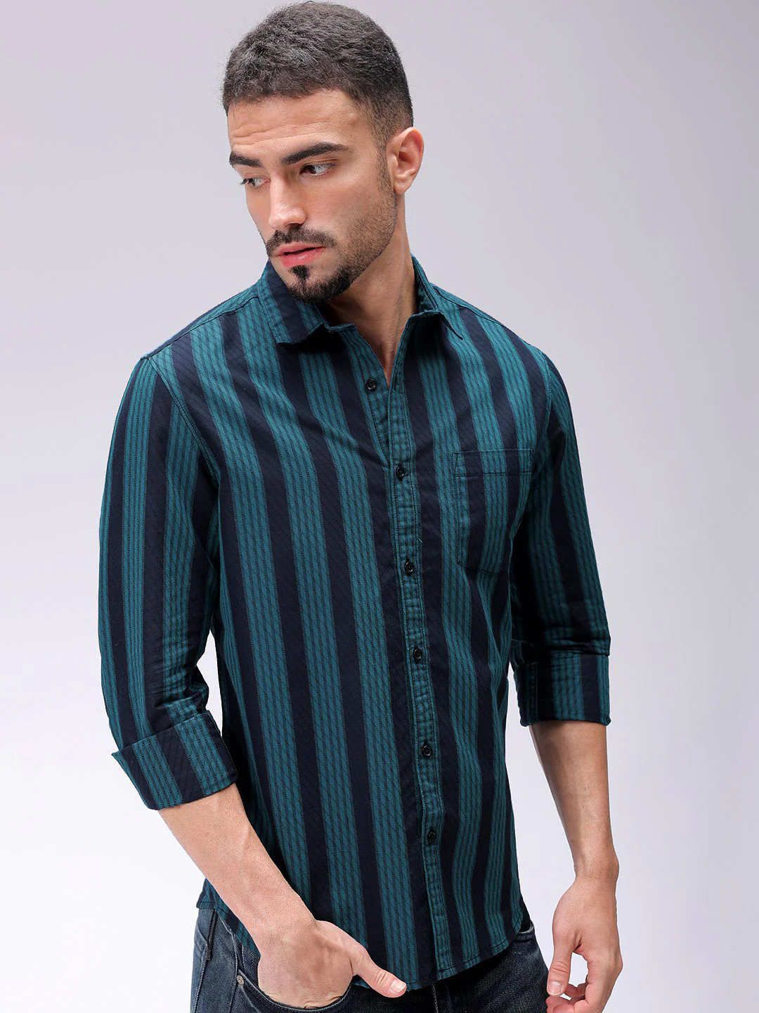 The Indian Garage Co Men Slim Fit Multi Stripes Opaque Striped Casual Shirt - Image 4