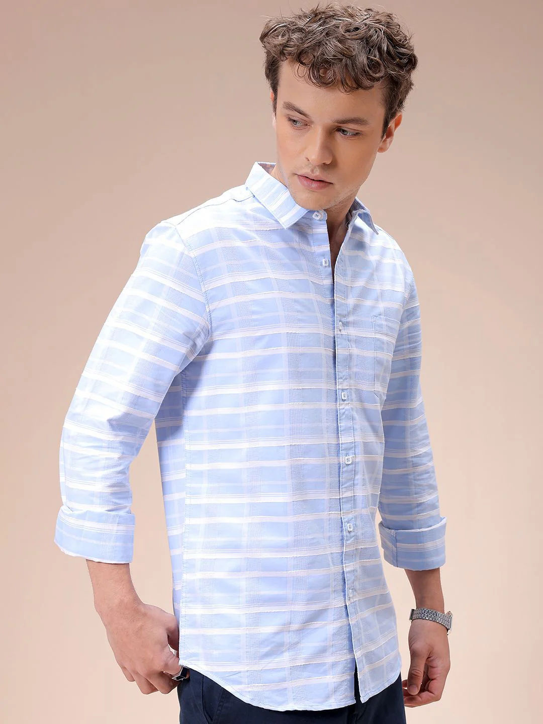 The Indian Garage Co Men Slim Fit Opaque Checked Casual Shirt - Image 5