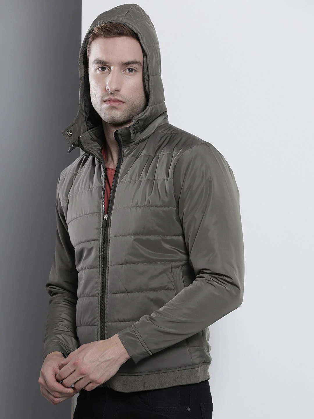The Indian Garage Co Men Slim Fit Puffer Jacket with Detachable Hood - Image 3