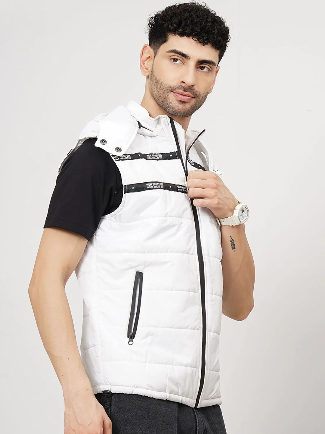 The Indian Garage Co Men Slim Fit Puffer Jacket with Detachable Hood - Image 3