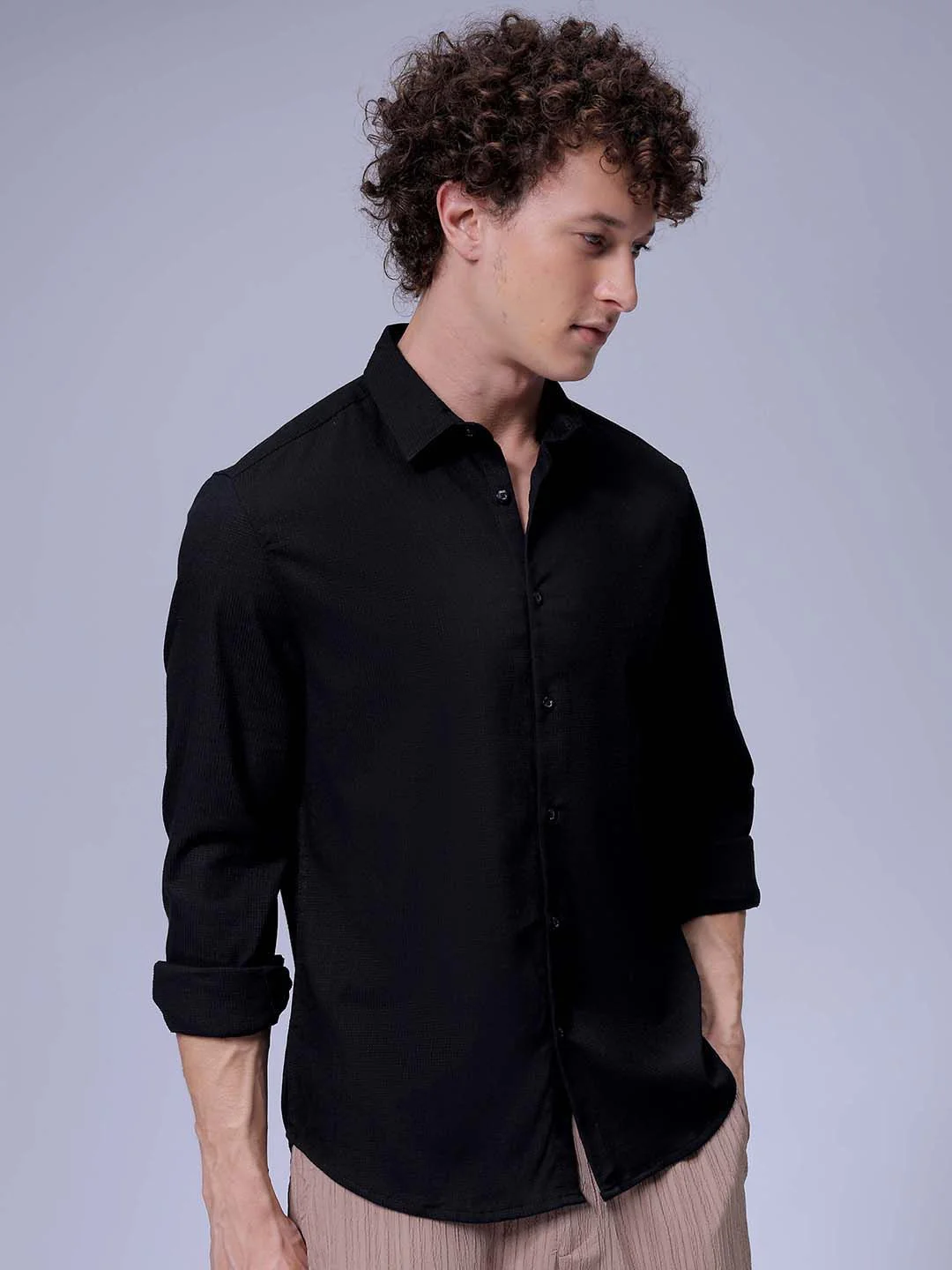 The Indian Garage Co Men Slim Fit Spread Collar Solid Casual Shirt - Image 2