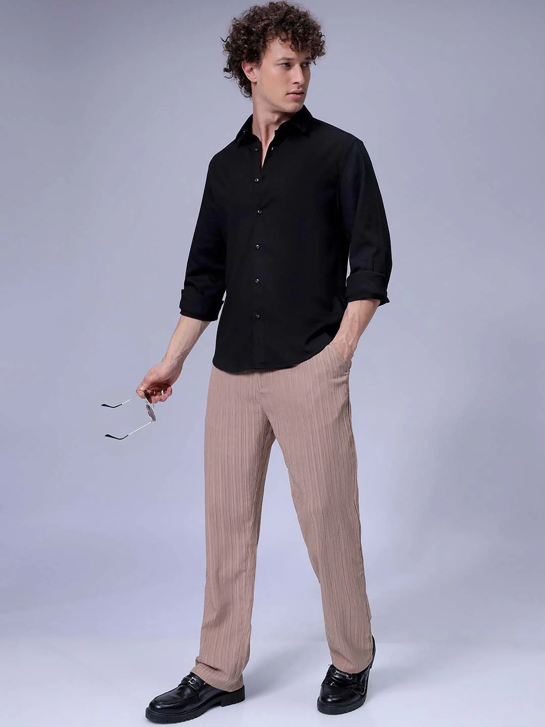 The Indian Garage Co Men Slim Fit Spread Collar Solid Casual Shirt - Image 6