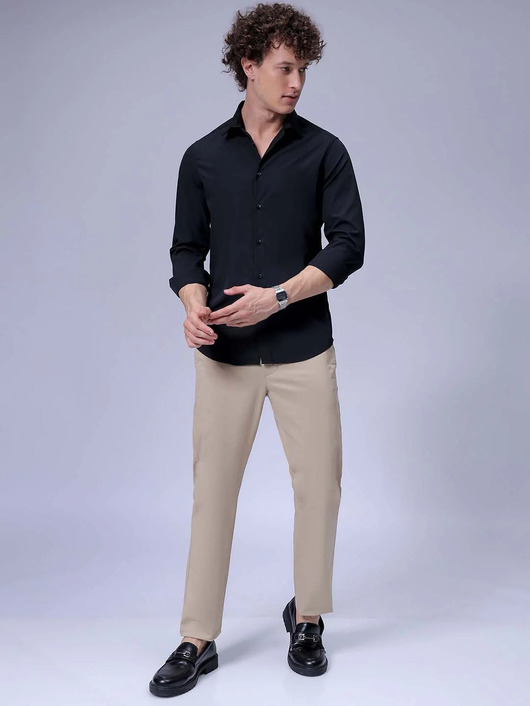 The Indian Garage Co Men Slim Fit Spread Collar Solid Casual Shirt - Image 2