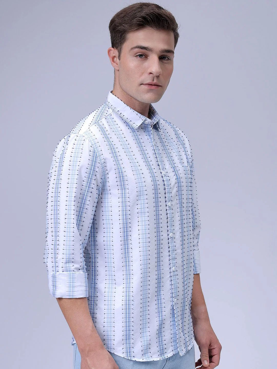 The Indian Garage Co Men Slim Fit Spread Collar Textured Cotton Casual Shirt - Image 5