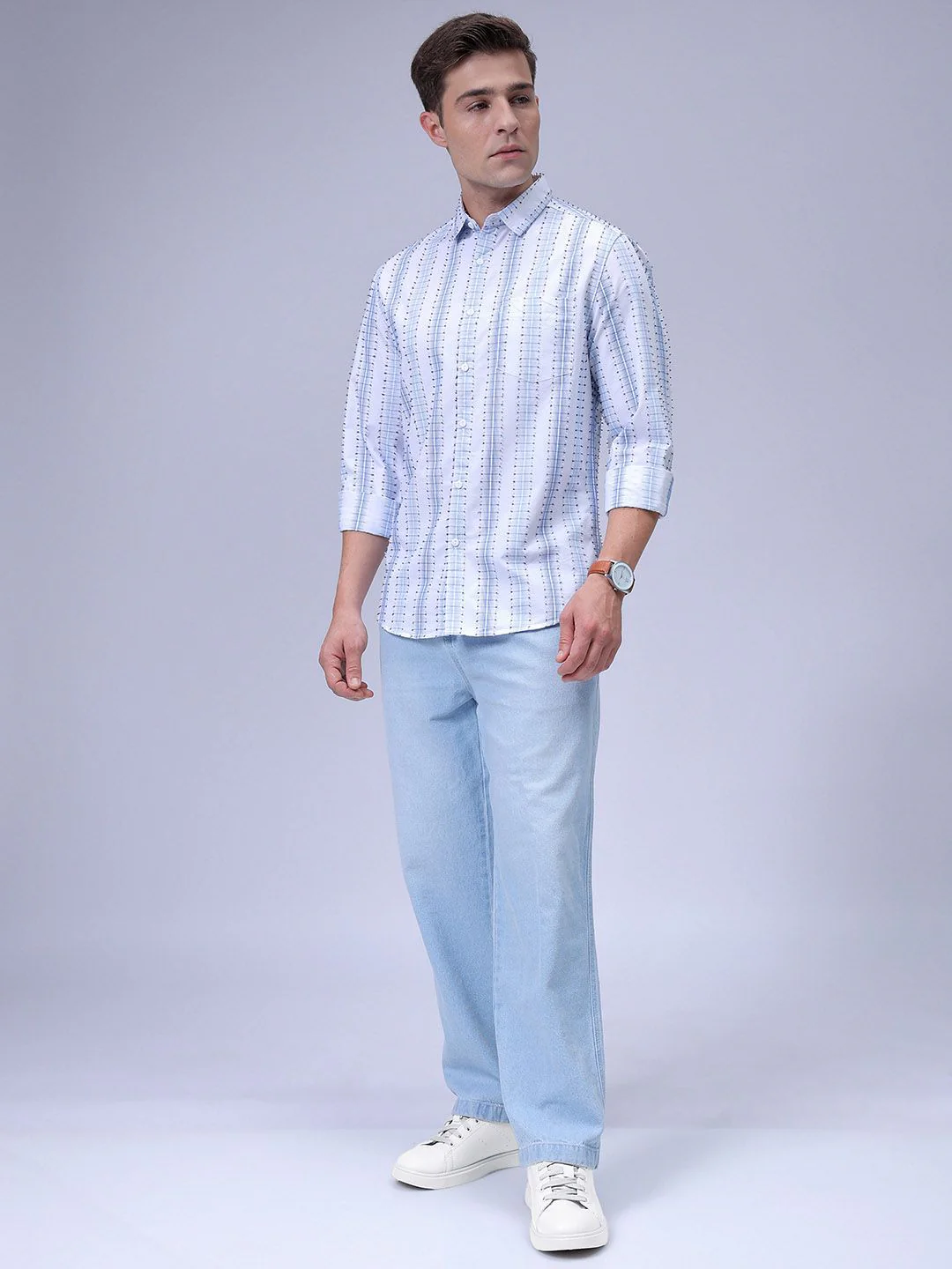 The Indian Garage Co Men Slim Fit Spread Collar Textured Cotton Casual Shirt - Image 7