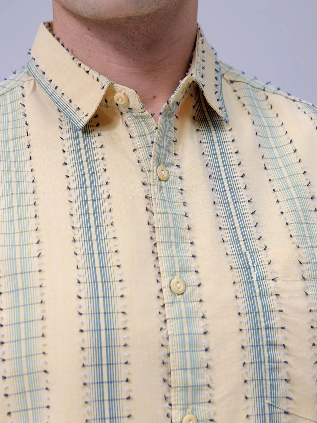 The Indian Garage Co Men Slim Fit Spread Collar Textured Cotton Casual Shirt - Image 3