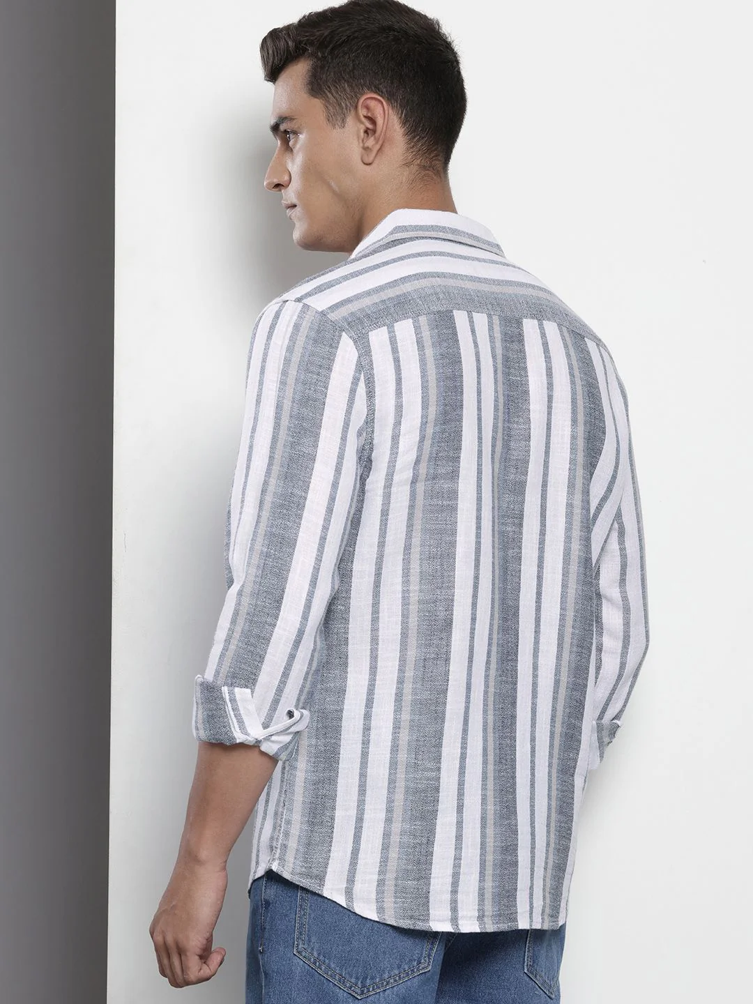 The Indian Garage Co Men Slim Fit Striped Double Flap Casual Shirt - Image 4