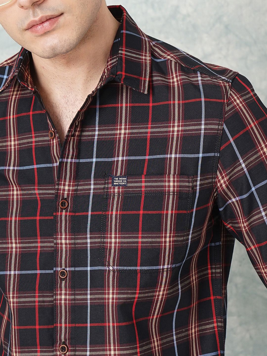The Indian Garage Co Men Slim Fit Tartan Checked Casual Shirt - Image 2
