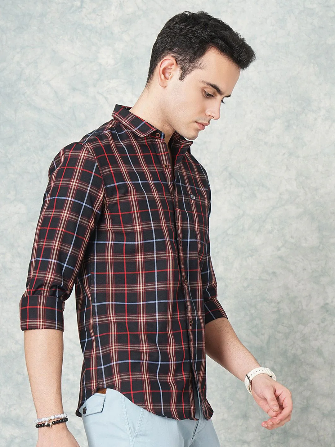 The Indian Garage Co Men Slim Fit Tartan Checked Casual Shirt - Image 3