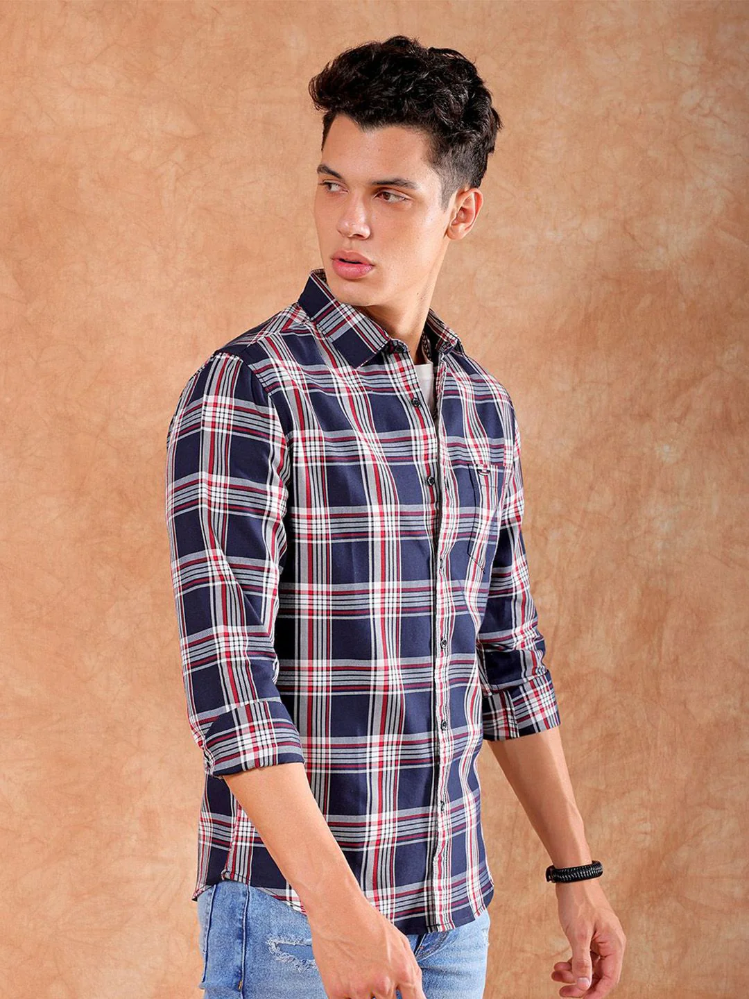 The Indian Garage Co Men Slim Fit Tartan Checked Casual Shirt - Image 3