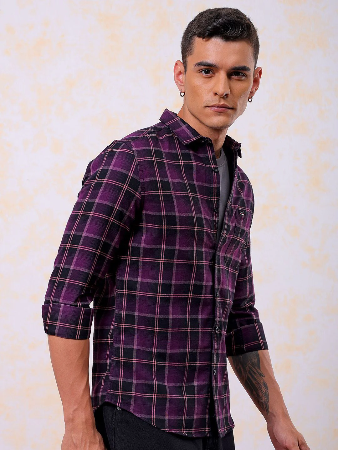 The Indian Garage Co Men Slim Fit Tartan Checked Casual Shirt - Image 3