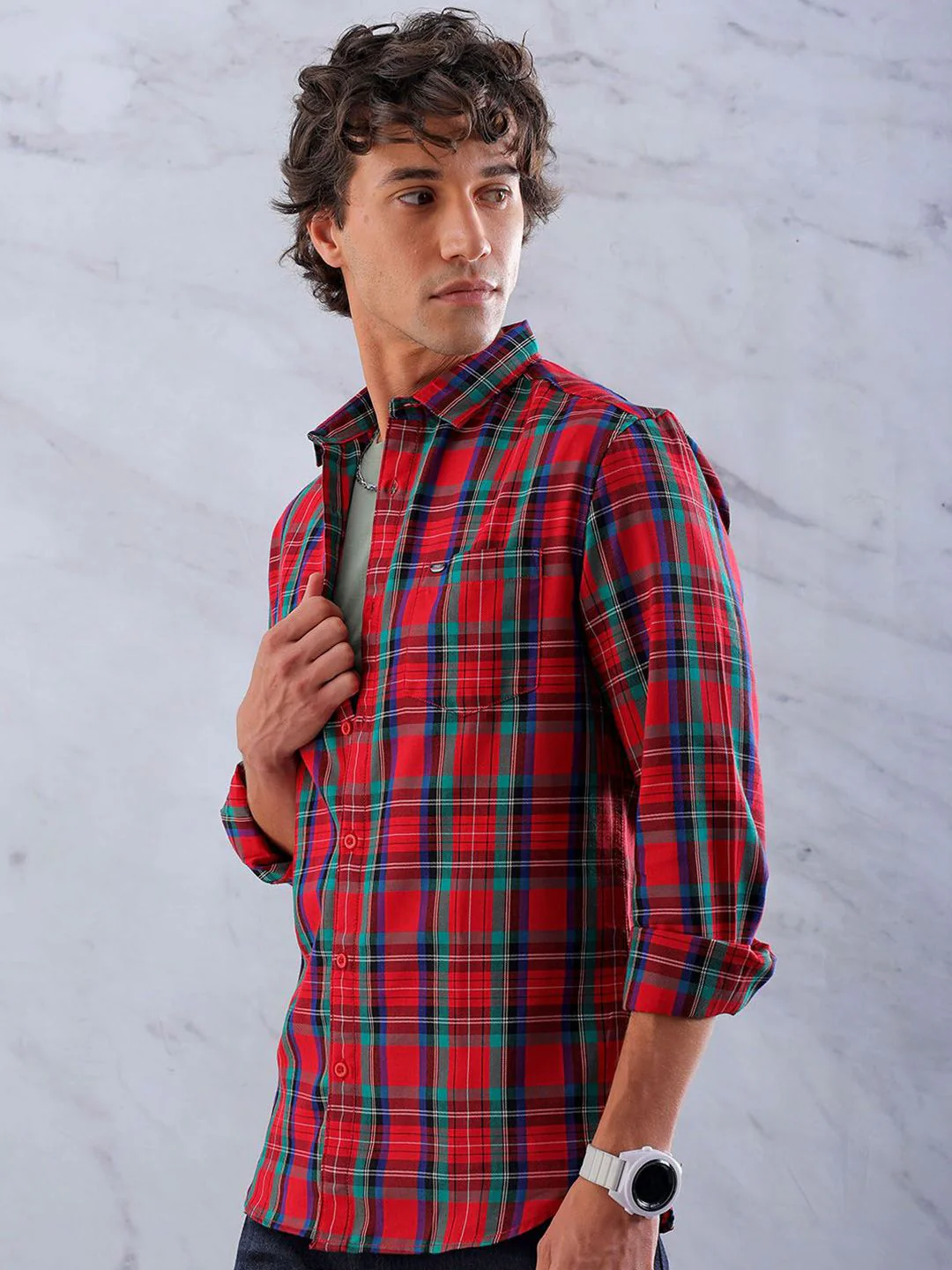 The Indian Garage Co Men Slim Fit Tartan Checks Casual Shirt - Image 4