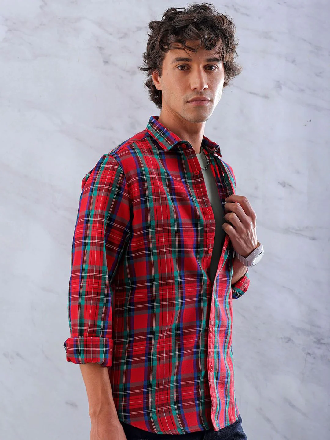 The Indian Garage Co Men Slim Fit Tartan Checks Casual Shirt - Image 5