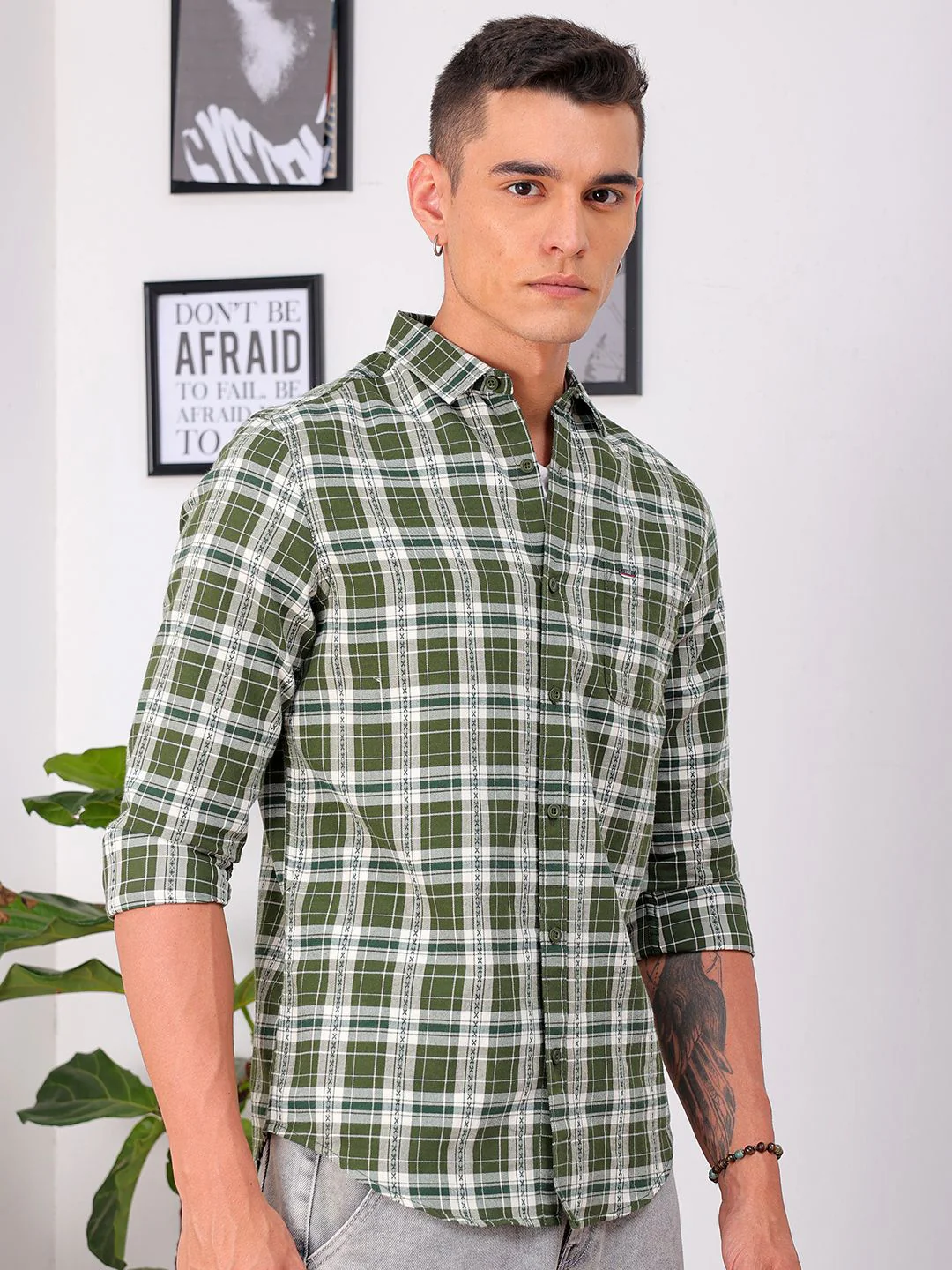 The Indian Garage Co Men Slim Fit Tartan Checks Opaque Checked Casual Shirt - Image 3