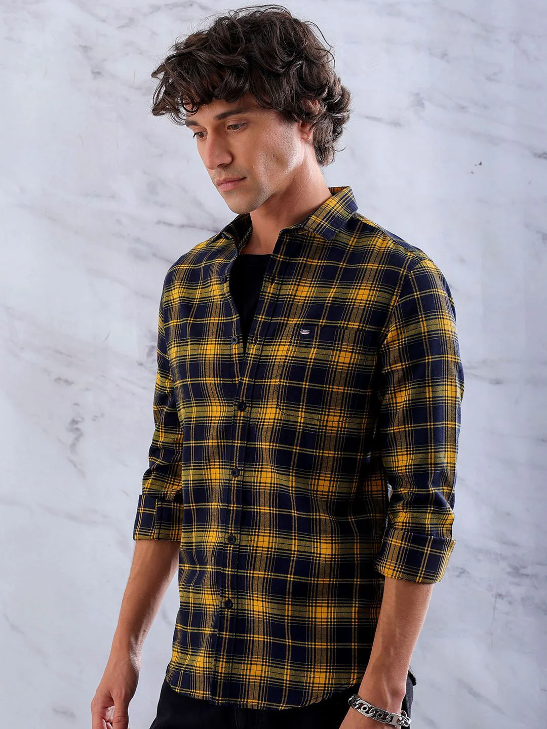 The Indian Garage Co Men Slim Fit Tartan Checks Opaque Checked Casual Shirt - Image 5