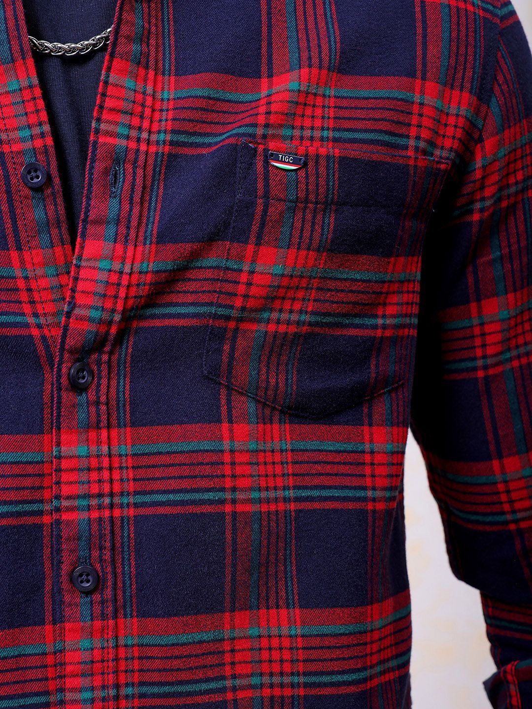 The Indian Garage Co Men Slim Fit Tartan Checks Pure Cotton Casual Shirt - Image 2