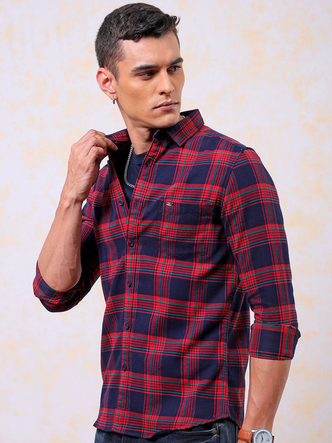 The Indian Garage Co Men Slim Fit Tartan Checks Pure Cotton Casual Shirt - Image 3