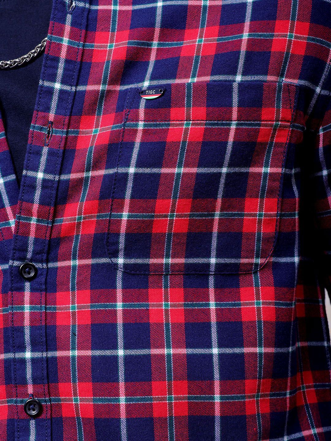 The Indian Garage Co Men Slim Fit Tartan Checks Pure Cotton Casual Shirt - Image 2