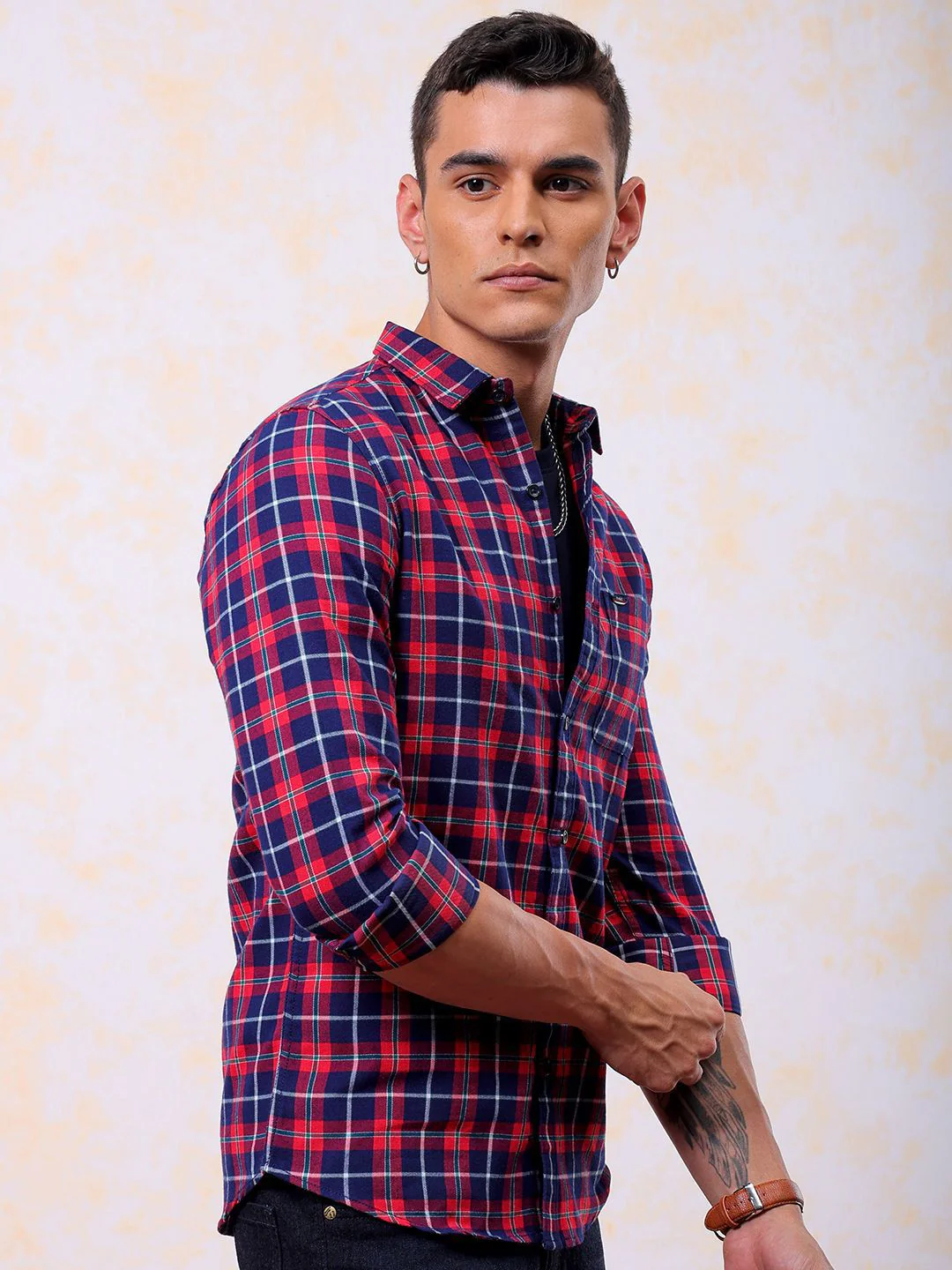 The Indian Garage Co Men Slim Fit Tartan Checks Pure Cotton Casual Shirt - Image 3